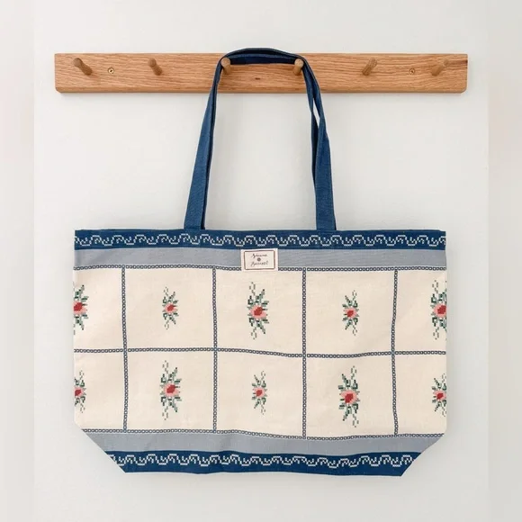 Sezane x Baziszt Blue Floral Tote Bag Brand New - Picture 1 of 5